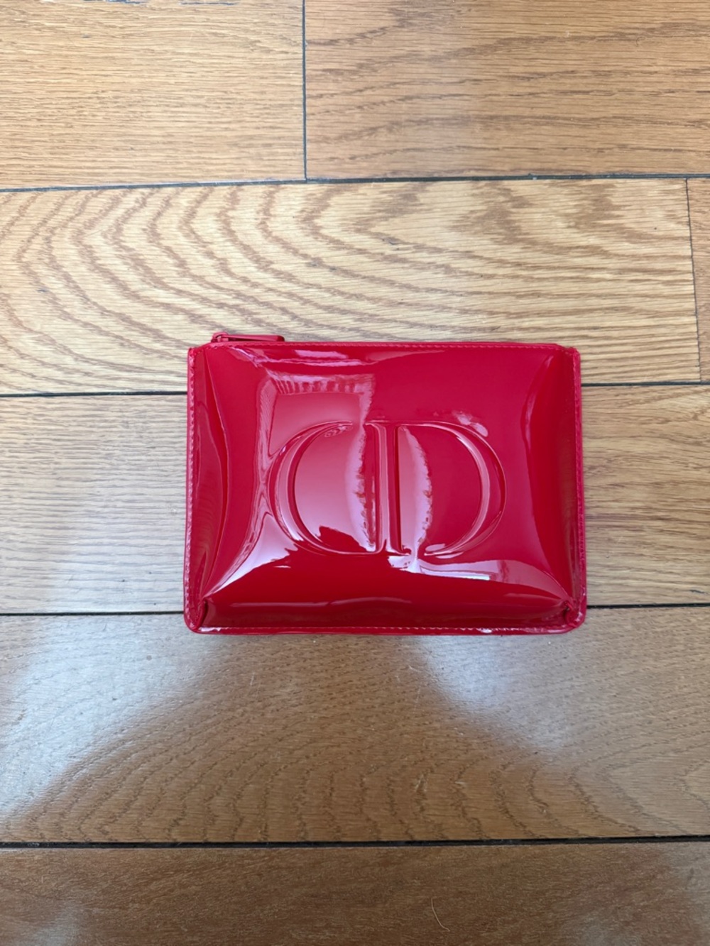 Christian Dior Red Patent Makeup Pouch with Embossed CD Logo